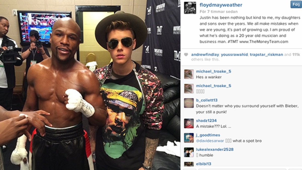 På Instagram får han stöd av sin nära vän proffsboxaren Floyd Mayweather. 